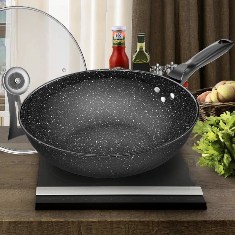 30CM Non-Stick Frying Pan Skillet Saute Pan Tempered Glass Lid Granite Coating