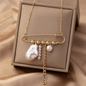 Mix And Match Pin Baroque Pearl Tassel Chain Necklace