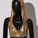 Sexy Outerwear Metal Sequins Hooded Vest