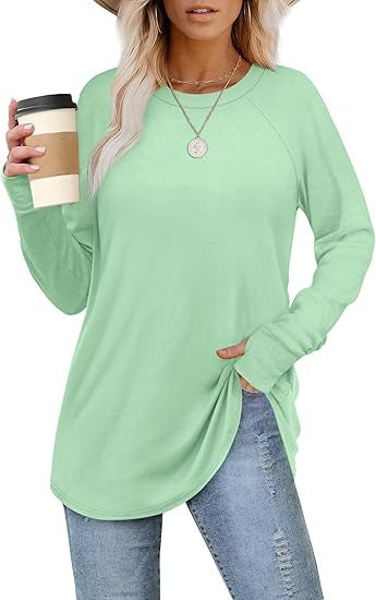 Solid Color Split-finger Long-sleeved Shirt Loose Mid-length