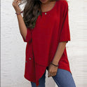 Cotton Linen Round-neck Irregular Shirt Half Sleeve Shirt