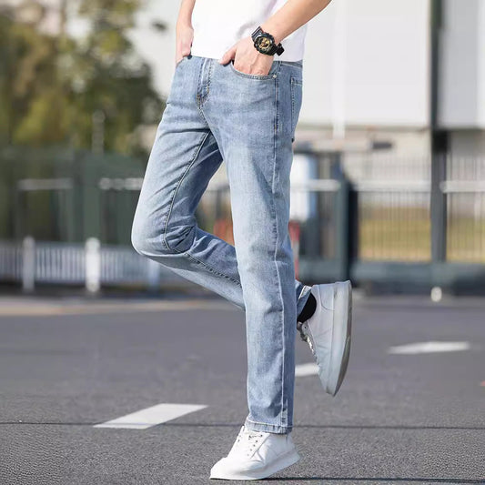 Summer Thin Jeans Men's Slim-fit Straight Trousers