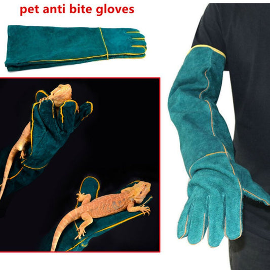 62CM Anti-Bite Pet Training Gloves Double LeatherReptile Protection Gloves