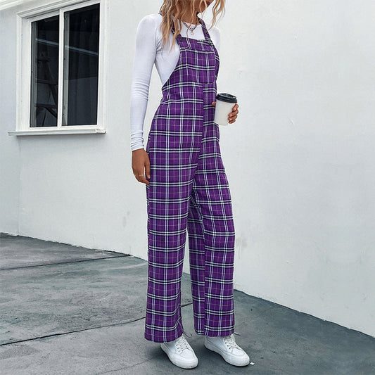 Plaid Spaghetti Straps Casual Jumpsuit Women's Clothing