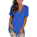 V-neck Solid Color Short-sleeved Top Loose Women's T-shirt