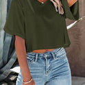 Women's V-neck Short Sleeve Loose T-shirt Short Midriff-baring Top