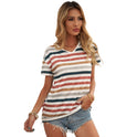 Striped Contrast Color V-neck Blouse Women