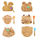 Bamboo Bowl And Plate Bear Dinner Plate Silicone Spoon Set