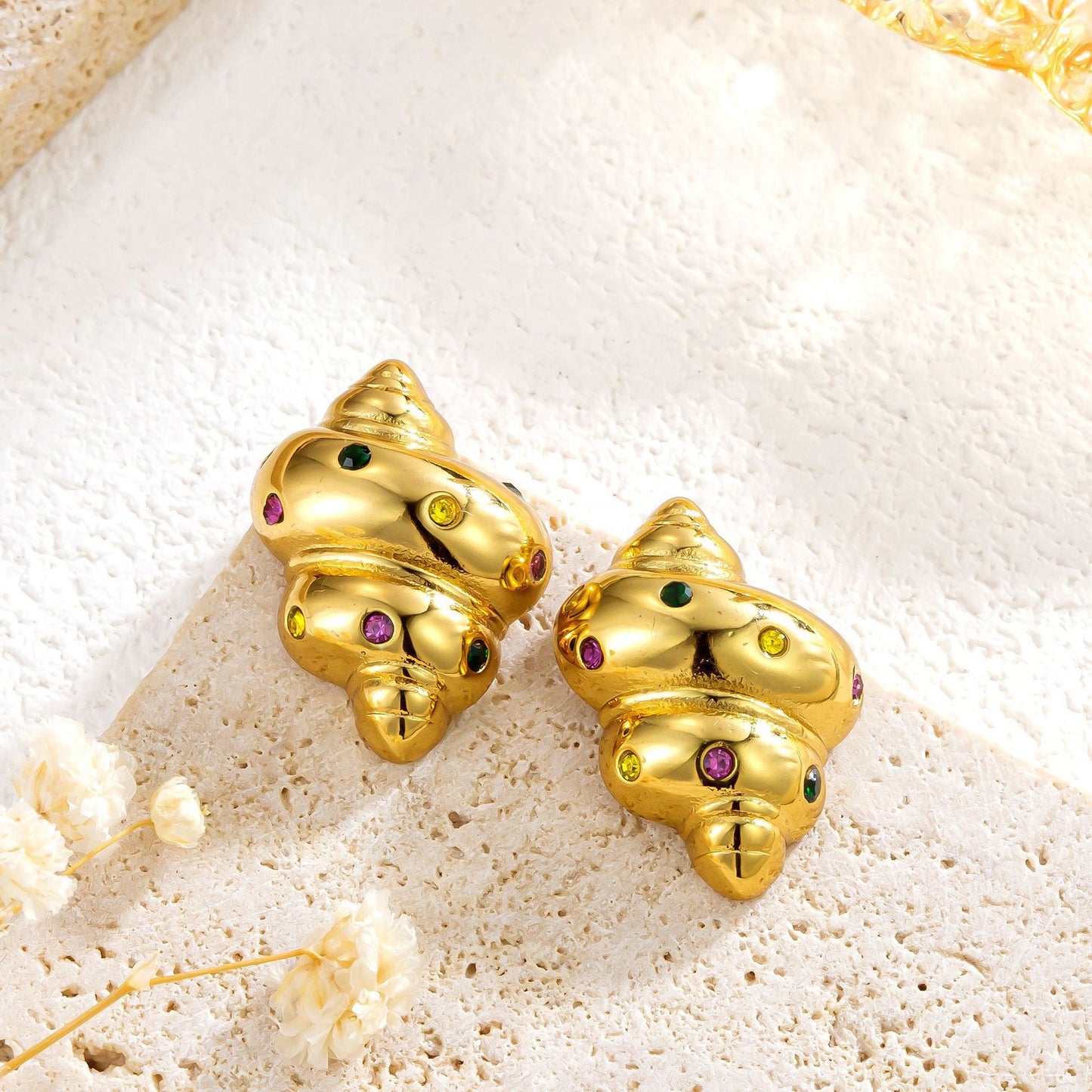 Fashion Stainless Steel Colorful Crystals Conch Earrings