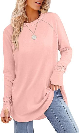 Solid Color Split-finger Long-sleeved Shirt Loose Mid-length