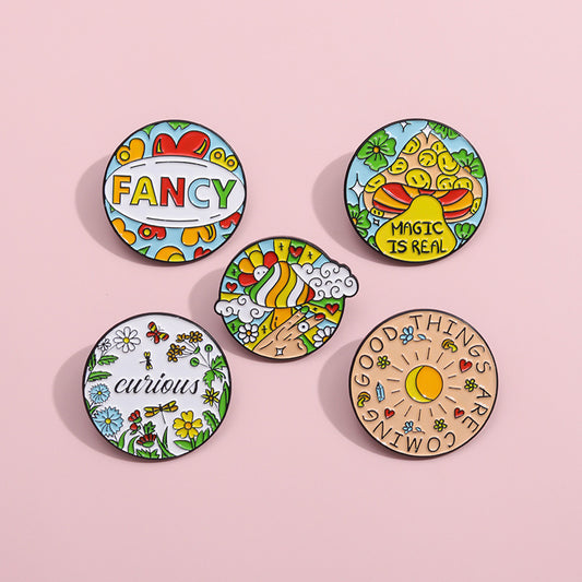 Cartoon Round Secret Garden Cute Mushroom Flower Brooch