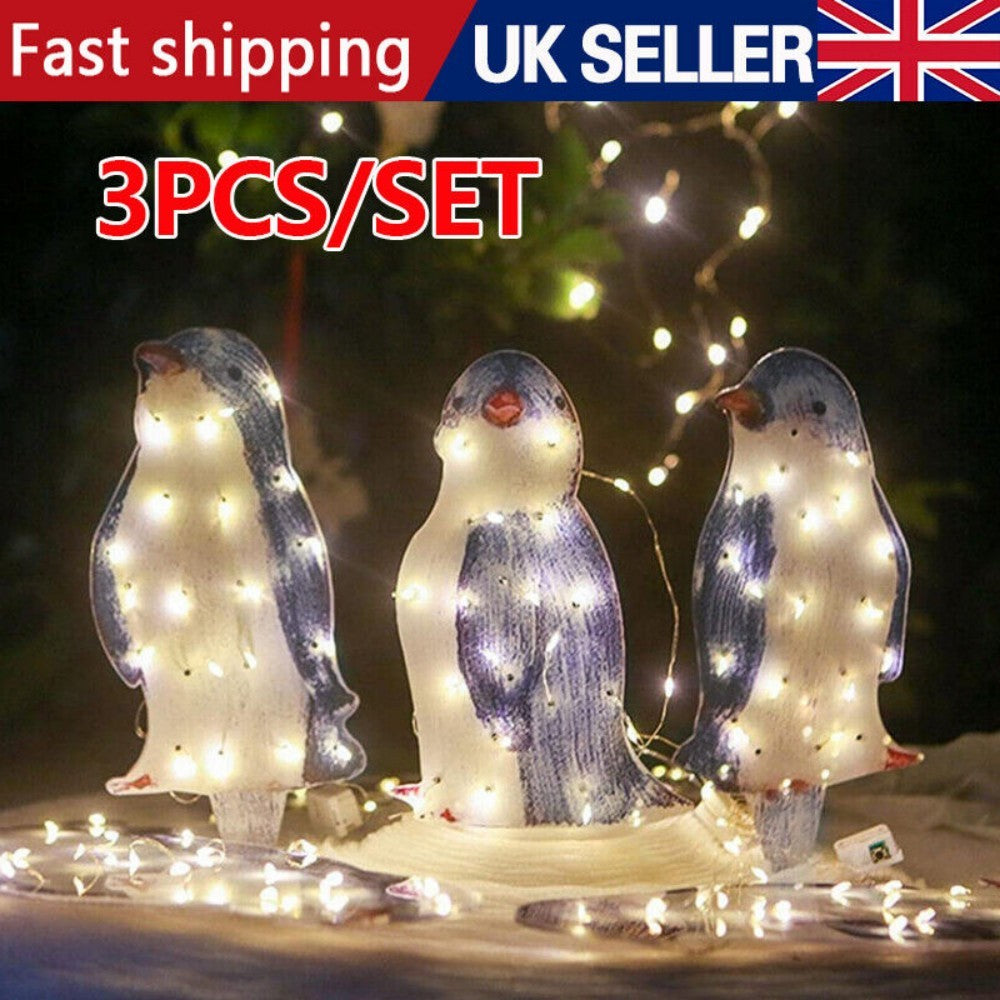 3X Christmas Penguin Acrylic LED Light Up Decoration Indoor Outdoor Figurine