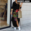 Women's Map Digital Printing Fashion Shirtdress