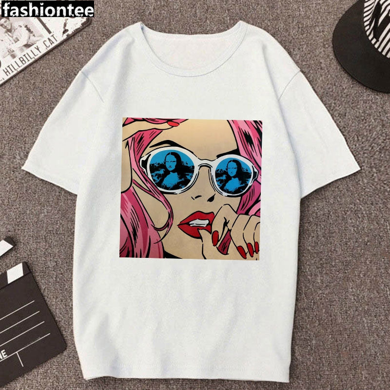 Ladies Punk Aesthetic Print Casual Short Sleeve Student Top