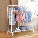 Multifunctional Coat  Clothing Double Rod Hanger With Shelf Freestanding White