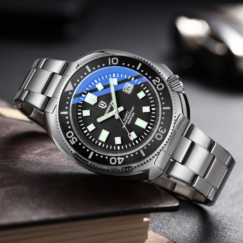 Quartz Watch Men's Stainless Steel Strap Waterproof Luminous