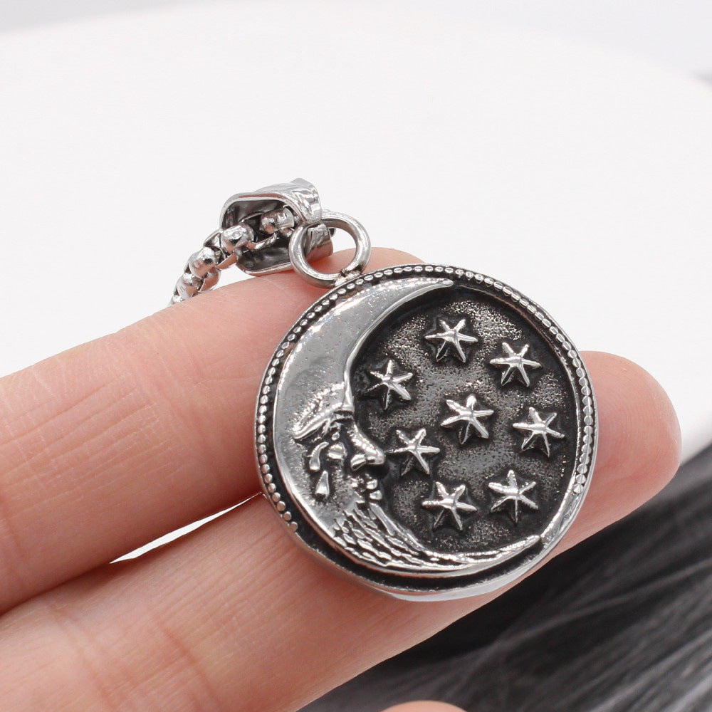 Personality Retro Star Moon Titanium Steel Pendant