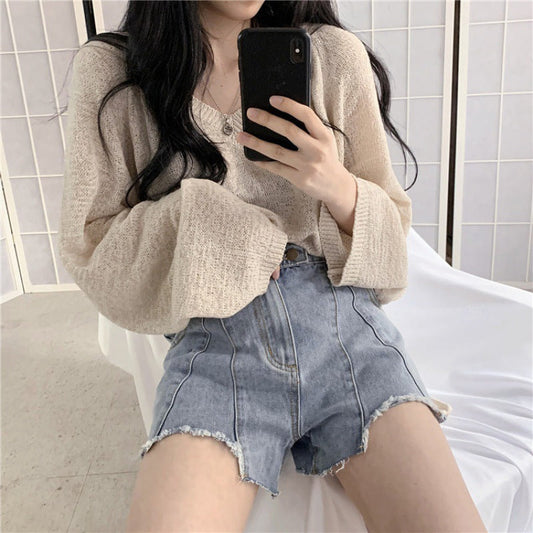 Knitted Design Loose And Lazy Style Long-sleeved Sweater For Women