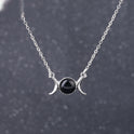 Vintage Crescent Lock Bone Moon Sun Pendant Silver Women's Natural Stone Necklace