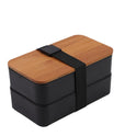 Japanese-style Bamboo Wood Cover Double-layer Plastic Microwaveable Portable Bento Box Suit