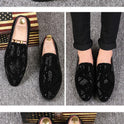 Men's Casual Pointed Toe Black Paillette Fashion Leather Shoes