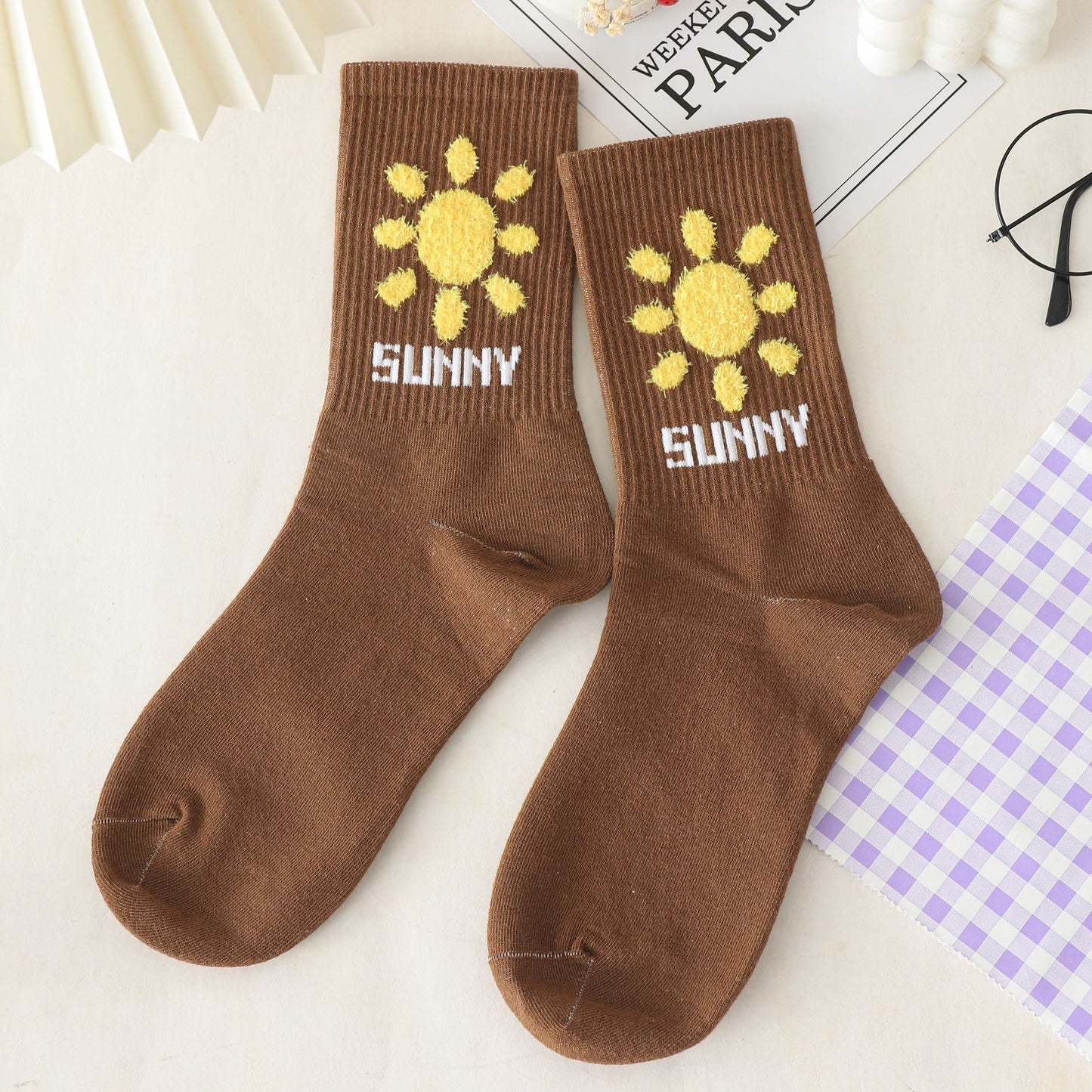 Women's Long Letter Simplicity Feather Yarn Socks