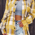 Yellow Plaid Shirt Jacket Blouse Women's Blouse