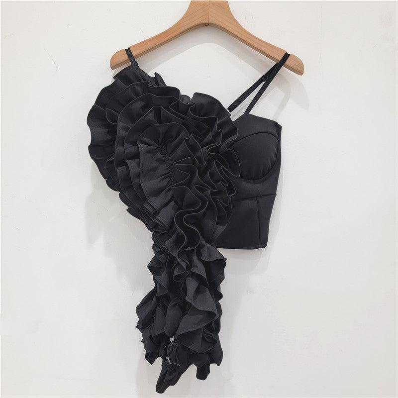 Wooden Ear Pinch Pleated Handmade Flower Hot Girl Style Street Bandeau Sling