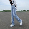 Women's Adjustable Waist Jeans High Waist Straight Pants Loose