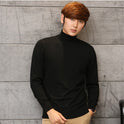 Knit Sweater Men High Neck Pullover Solid Color Slim Fit