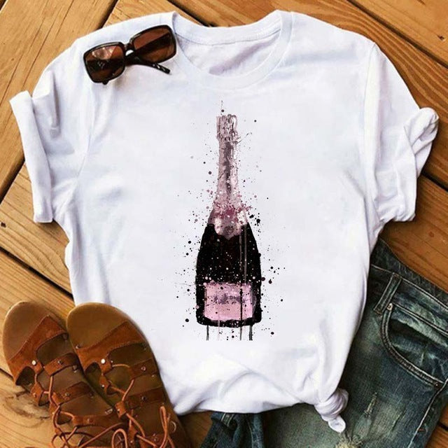 T-shirt Kawaii Rose Gold Wine Glass