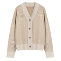 V Neck Diamond Striped Lazy Style Literary Knit Cardigan Jacket
