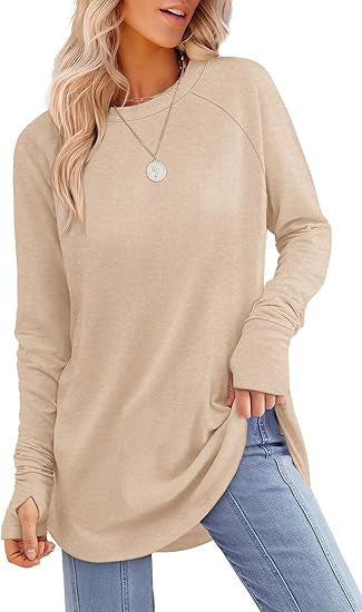 Solid Color Split-finger Long-sleeved Shirt Loose Mid-length