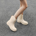 Fashionable All-match Women's Mid-calf Contrast Color Waterproof Shoes Rubber Boots