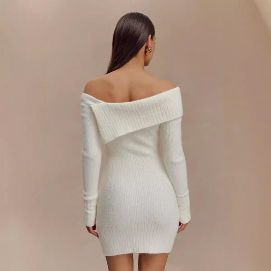Dress Sweater Women's Long-sleeved Off-neck Knitted Tight Skirt