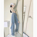 Ripped Jeans Straight High Waist Loose Fitted Flattering