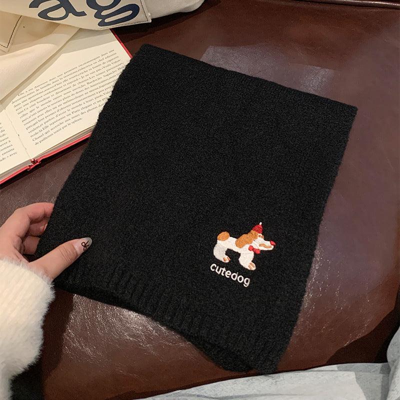 Autumn And Winter Fashionable Warm Cartoon Cute Embroidered Puppy Scarf For Women