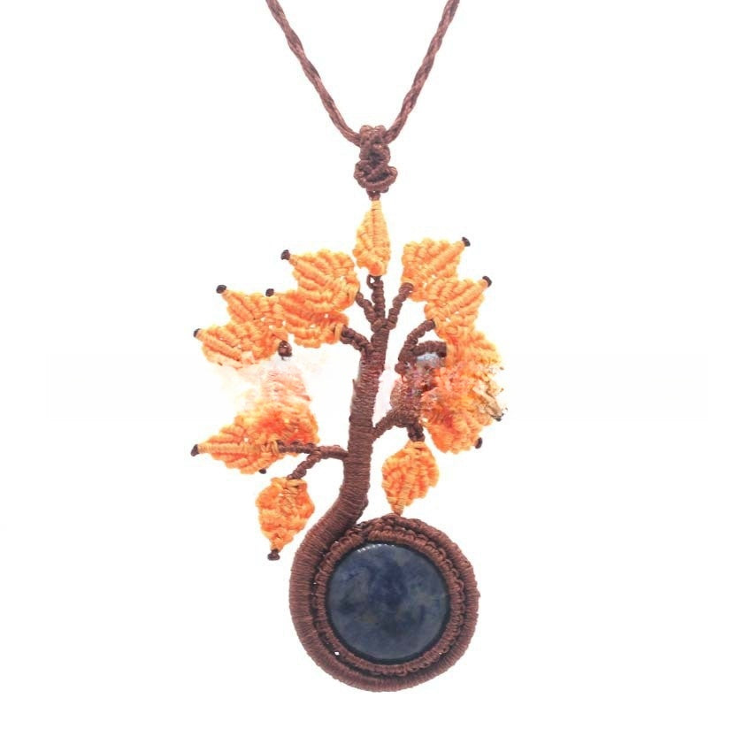 Natural Crystal Round Woven Tree Of Life Pendant Hand Woven Fashion