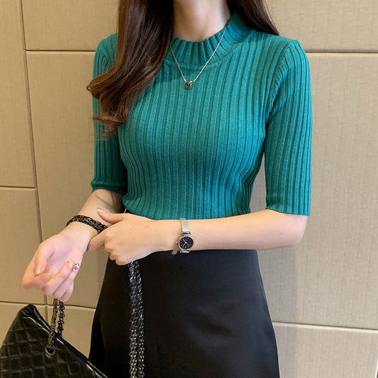 Women's Slim-fit Mid-sleeve Sweater With A Bottoming Shirt