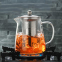 Heat Resistant Clear Glass Teapot Jug With Infuser Coffee Tea Leaf Herbal Pot