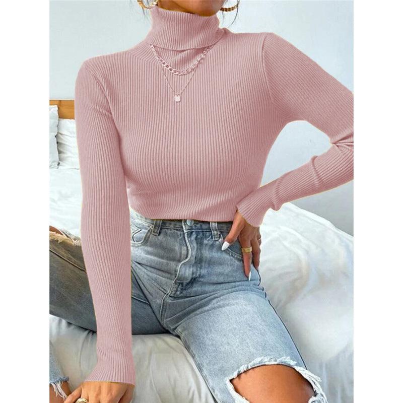 New European And American Women's High Neck Sweater Pullover Knitted Top