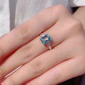 Elegant Rectangular Light Ocean Blue Simulation Topaz Colored Gems Open Ring