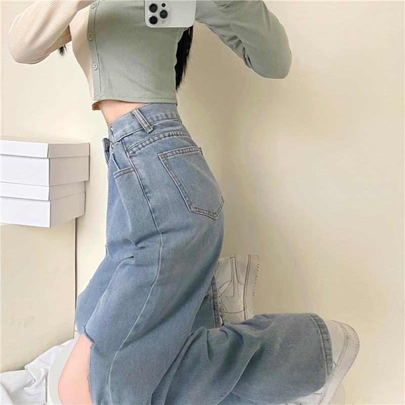 Ripped Jeans Straight High Waist Loose Fitted Flattering