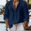 Men's Solid Color Cotton Linen Shirt Casual Style Long Sleeve