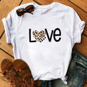 Spring Women's Cartoon Leopard Print Heart Printing T-shirt