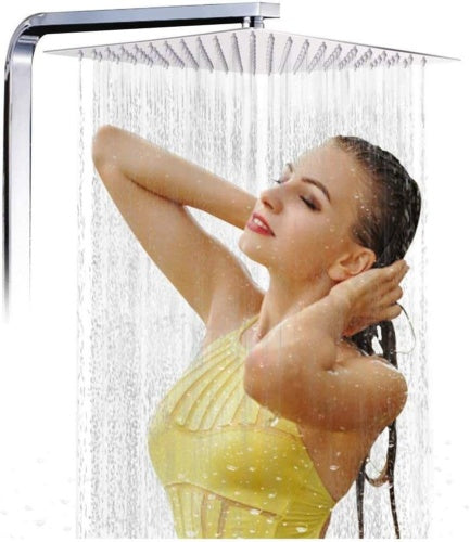 12   Large Square Shower Head Chrome Stainless Steel Rainfall Overhead Bathroom