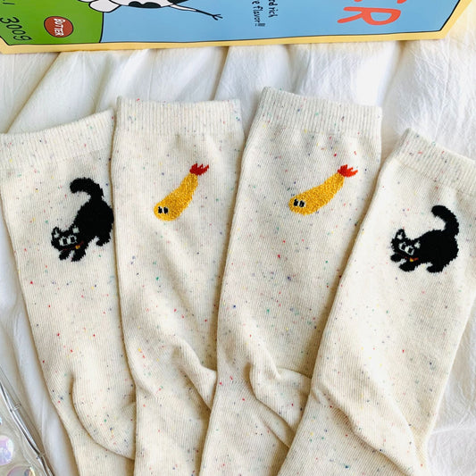 Spring And Autumn New Cute Illustration Heel Flocking Color Dots Tube Socks