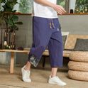 Non-stretch Thin Mid-waist Cropped Linen Casual Pants Men's Color Matching