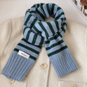 Striped Contrast Color Knitted Wool College Style Scarf