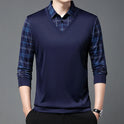 Men's Autumn False Two-piece Shirt Collar T-shirt Long Sleeve Knitwear Top